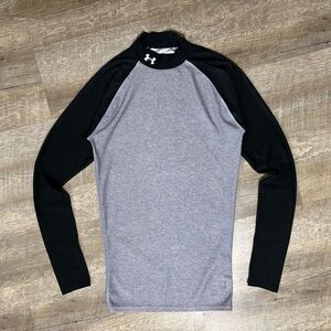 Under Armour Mock Turtleneck Compression Shirt Men’s M Gray Black Long Sleeve